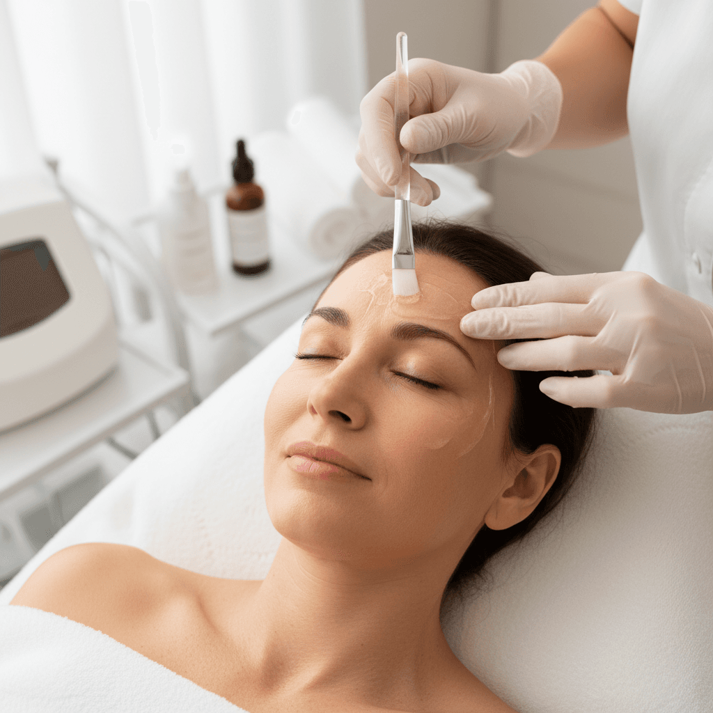 Professional chemical peel treatment for aging skin