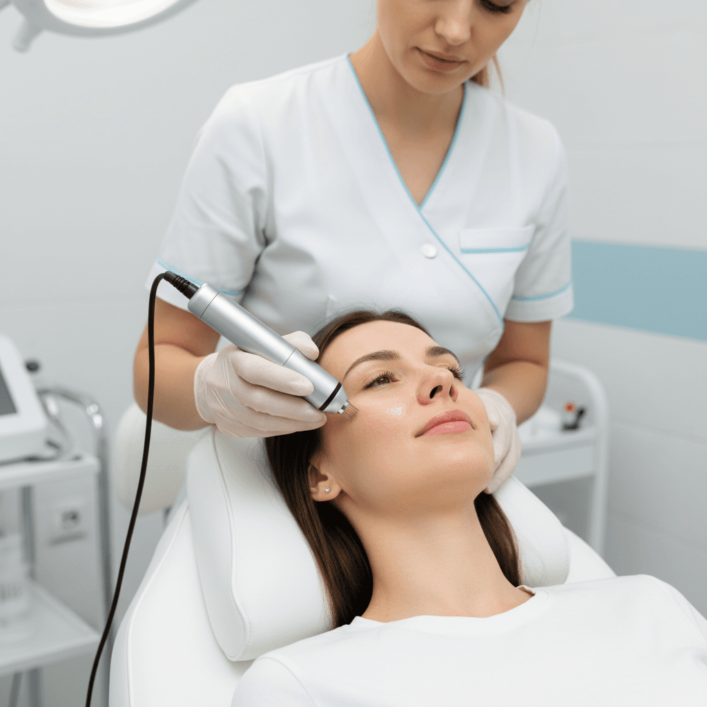Microneedling treatment being performed