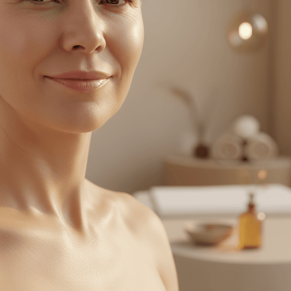 Mature woman with glowing rejuvenated skin